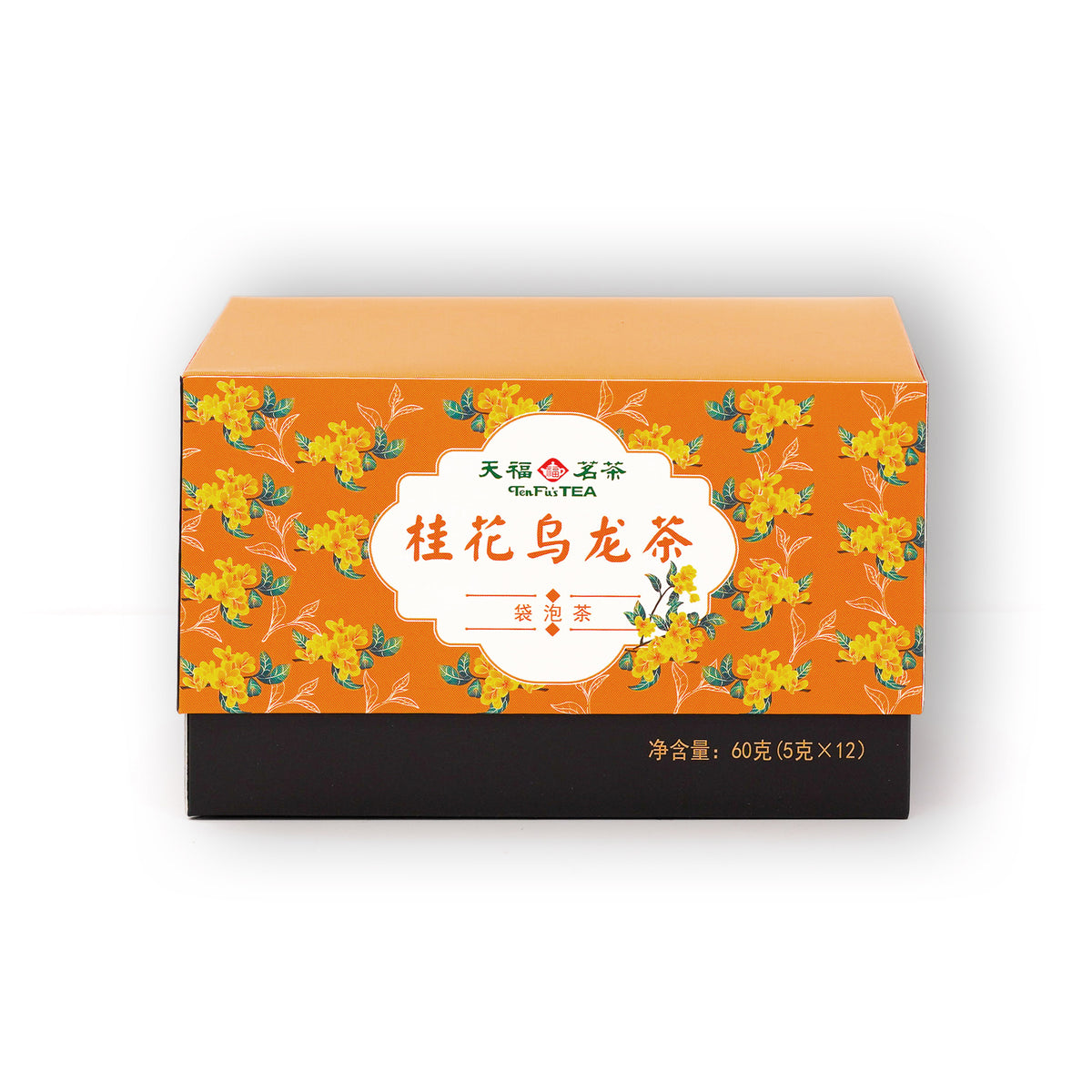 Ten Ren Gui Hua Osmanthus Oolong Pyramid Tea Bags. Natural, organic oolong tea with fragrant floral notes. Enjoy hot or iced. 12 tea bags, 60 g.