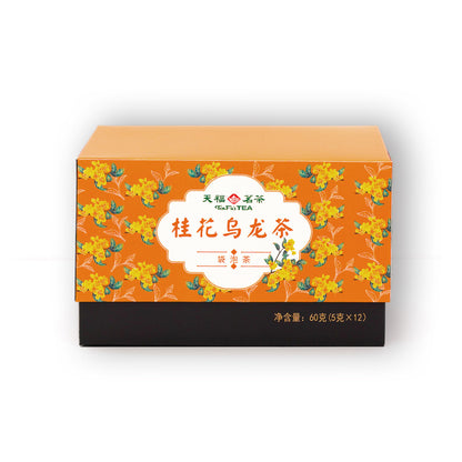 Ten Ren Gui Hua Osmanthus Oolong Pyramid Tea Bags. Natural, organic oolong tea with fragrant floral notes. Enjoy hot or iced. 12 tea bags, 60 g.
