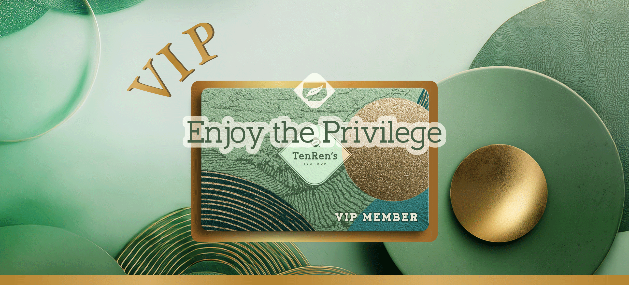 TenRens Tearoom VIP member card with green and gold abstract design