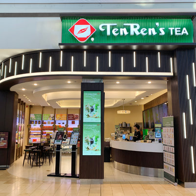 Ten Rens Tea storefront with digital menu kiosks and service counter