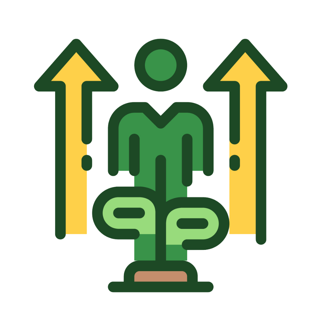 Icon of a person standing between two upward pointing arrows
