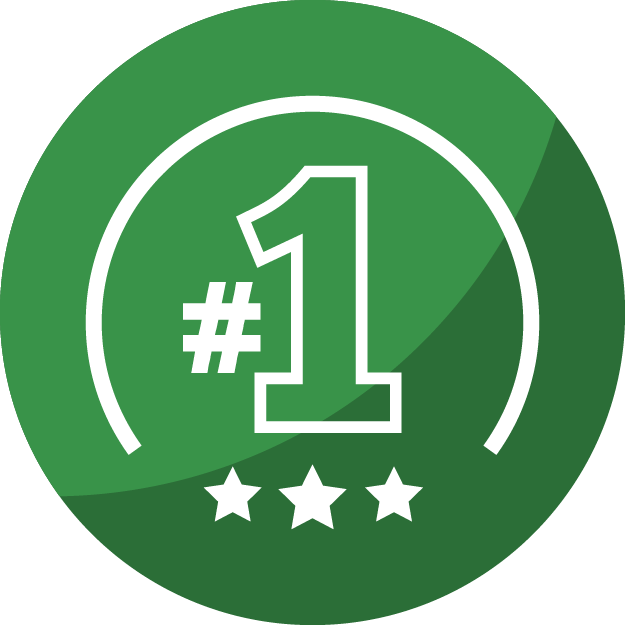 Number one badge graphic with three stars