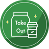 Take out icon with a food bag and a coffee cup