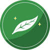 Green circular icon with a white leaf and two yellow stars