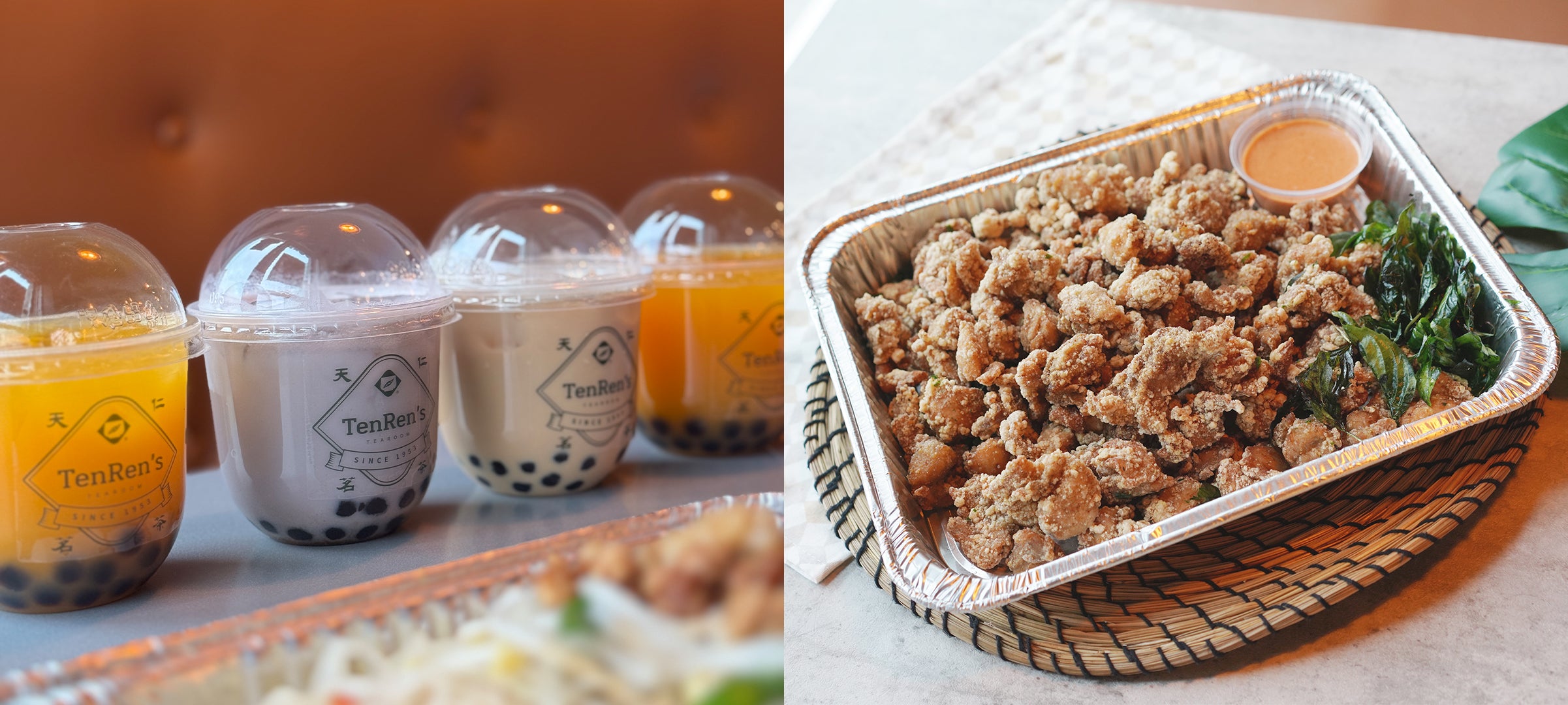 Ten Ren's Tea catering menu featuring bubble tea, snacks, and Taiwanese party platters