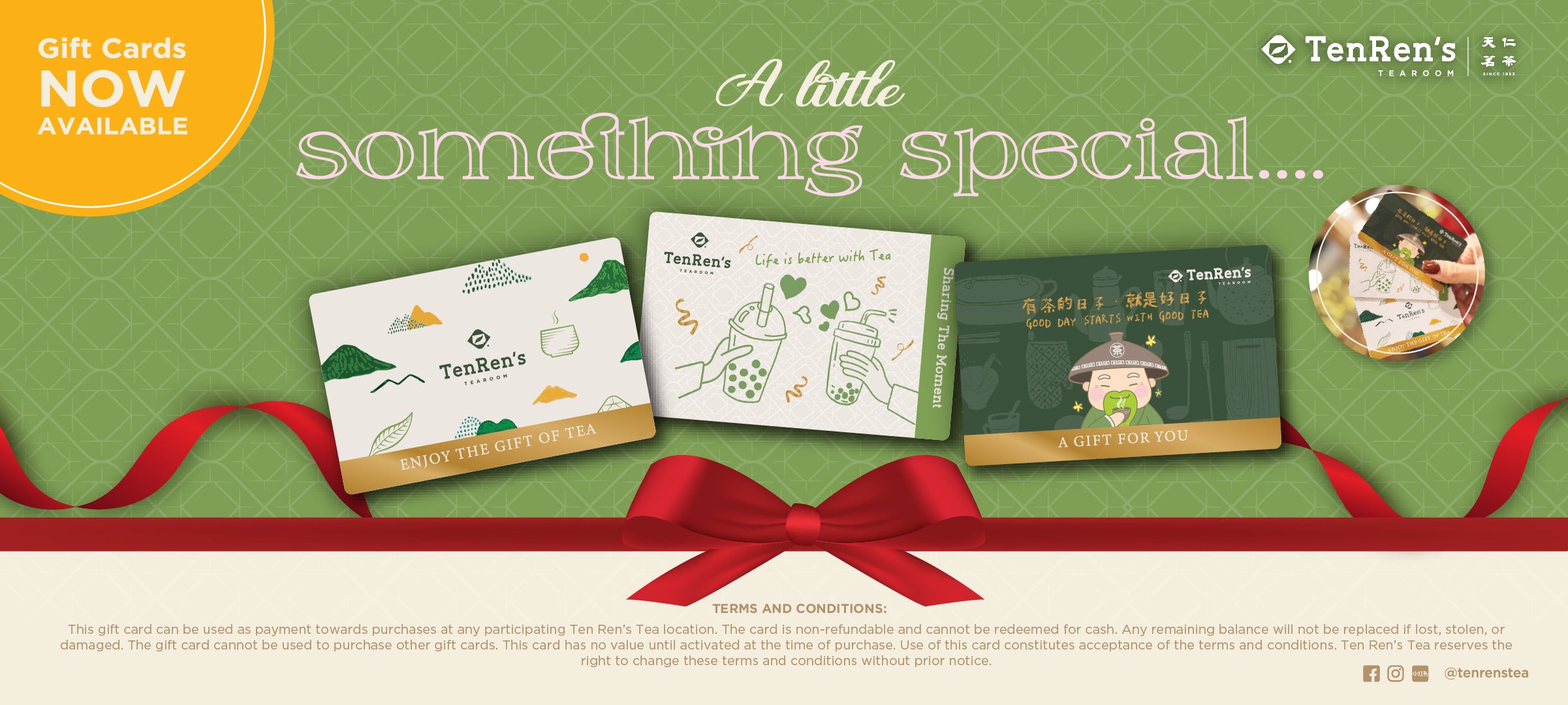 Buy Ten Ren's Tea Gift Cards for Premium Taiwanese Tea, food and Bubble Tea Gifts