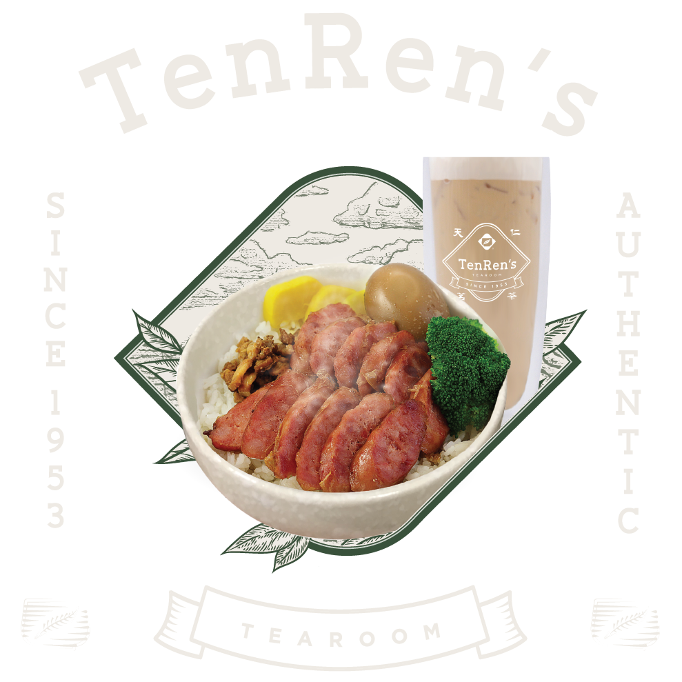 Ten Rens sausage rice bowl with tea drink